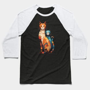 Gustav Klimt's Chromatic Whiskers: Colorful Cat Illustration Baseball T-Shirt